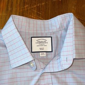 Charles Tyrwhitt Non-Iron Dress Shirt - 17 36. Pink and blue French cuff